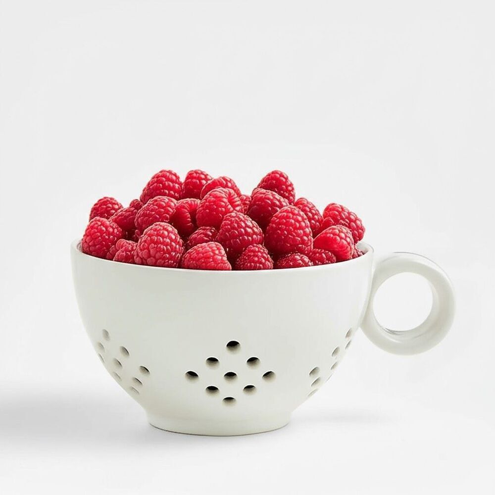Crate & Barrel Berry Colander Mug Stoneware Strainer Scandinavian Kitchen Decor